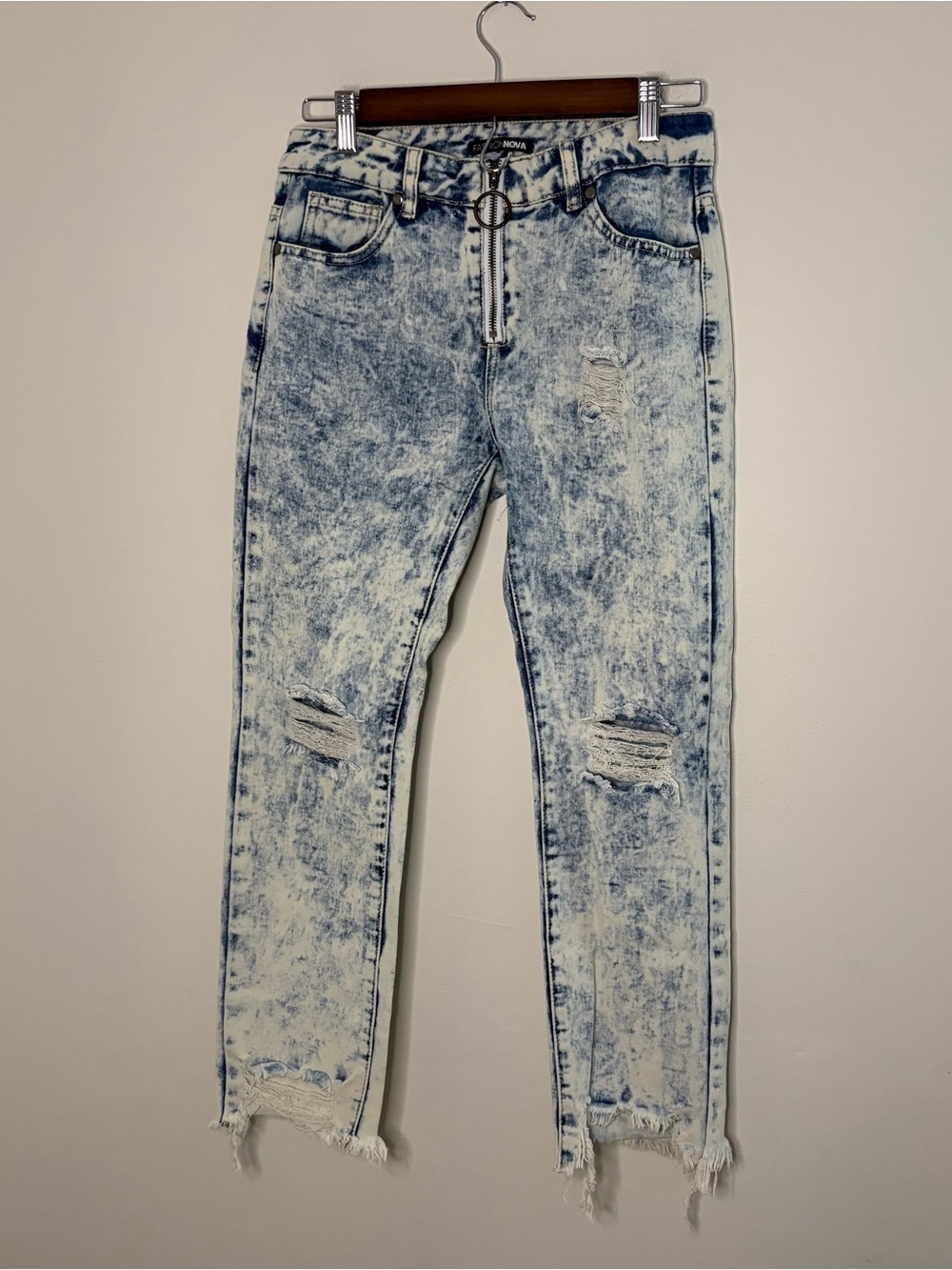 Fashion Nova Women’s Jeans Size 0 Pull On Zip Distressed Grunge Cropped
